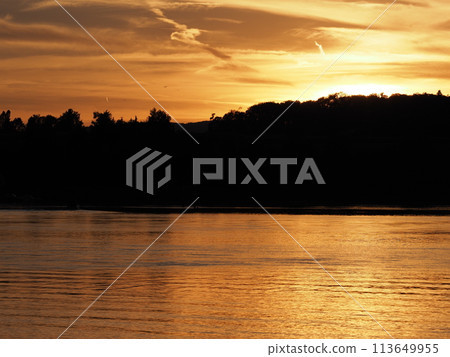 Wonderful sun set over Rhine River near Stein am Rhein in Switzerland 113649955