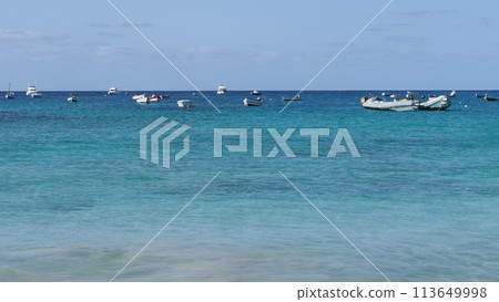 Boats on Atlantic Ocean at Sal island in Cape Verde 113649998