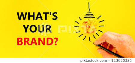 Branding what is your brand symbol. Concept words What is your brand on beautiful yellow paper. Beautiful yellow background. Businessman hand. Business branding what is your brand concept. Copy space. Branding what is your brand symbol. Concept words What is your brand on beautiful yellow paper. Beautiful yellow background. Businessman hand. Business branding what is your brand concept. Copy space. 113650325