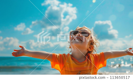 Little boy enjoying summer against the sky 113650517