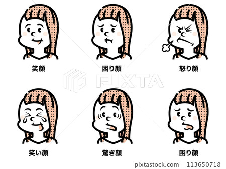 Illustrations of women with various facial expressions Illustrations of women with various facial expressions 113650718
