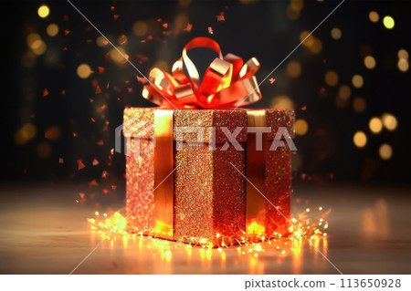 Radiant Surprise: Colorful Gift Box with Ribbon Accents - Generative AI 113650928