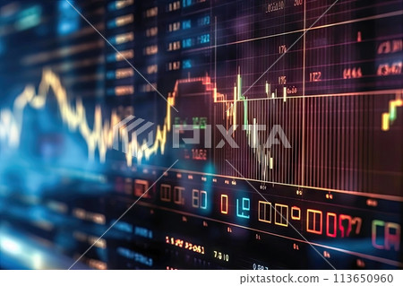 Vibrant Financial Charts on Monitor - Generative AI 113650960
