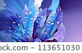 beautiful  blue-purple irises flower petals with water drops against violet  background. close up.  Ai genarated 113651030