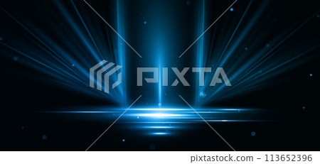Abstract glowing blue diagonal lighting lines on dark background with lighting effect and sparkle with copy space for text. Abstract glowing blue diagonal lighting lines on dark background with lighting effect and sparkle with copy space for text. 113652396