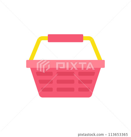 Red plastic supermarket basket with yellow handle up comfortable goods carrying vector Red plastic supermarket basket with yellow handle up comfortable goods carrying vector 113653365