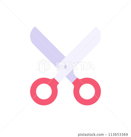 Open scissors with red rings handle and sharp blade for cutting vector flat illustration 113653369