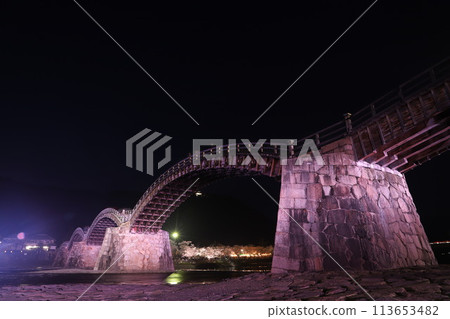"Kintai Bridge and Sakura" Cherry blossoms lit up at night in Iwakuni, Yamaguchi Prefecture #Japan Tourism Kintai Bridge 113653482
