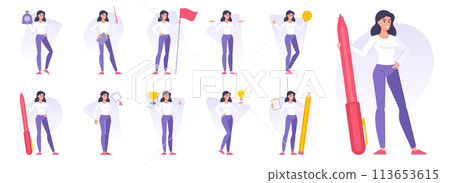 Set of modern women working on project vector illustrations Set of modern women working on project vector illustrations 113653615