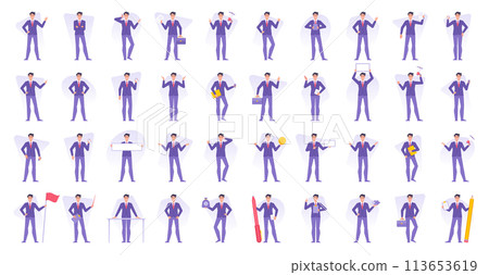 Set of vector illustrations modern entrepreneurs businessman character design doing various business activities Set of vector illustrations modern entrepreneurs businessman character design doing various business activities 113653619