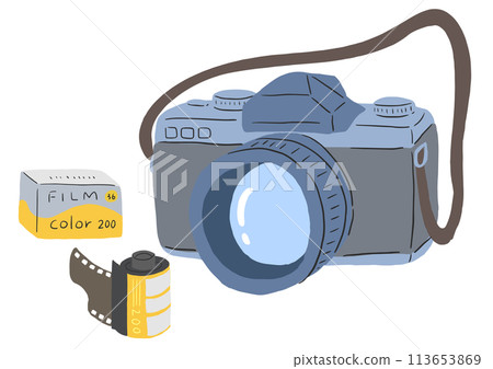 Retro SLR and film, hand drawn simple illustration Retro SLR and film, hand drawn simple illustration 113653869