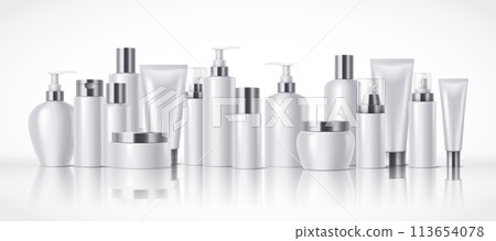 Cosmetics products containers with silver caps illustration 113654078