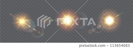 Sunlight glare effects realistic vector illustration set 113654083