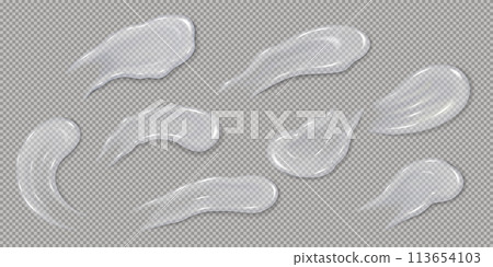 Watery clean cream smear set. Natural moisturizing gel for skin care. Realistic 3D texture cosmetic Watery clean cream smear set. Natural moisturizing gel for skin care. Realistic 3D texture cosmetic 113654103