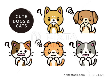 Cute dog and cat in trouble upper body illustration set Cute dog and cat in trouble upper body illustration set 113654476