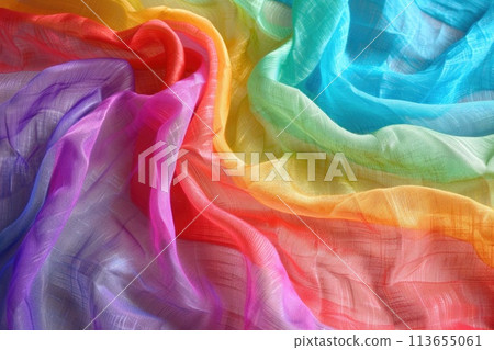 Soft pastel tones ripple through this delicate fabric 113655061