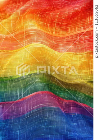 Multicolored fabric panels present a vivid spectrum 113655062