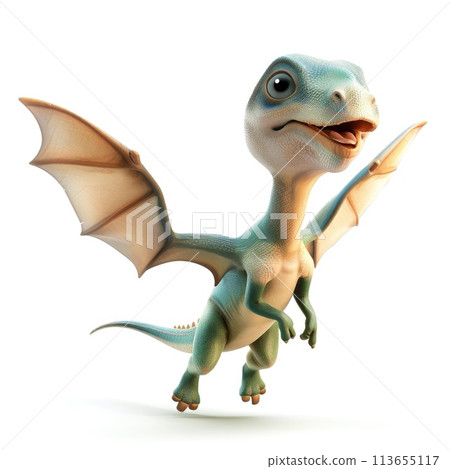 A charming 3D young dinosaur with oversized, expressive eyes and expansive wings A charming 3D young dinosaur with oversized, expressive eyes and expansive wings 113655117