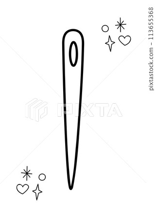 Needle. Doodle outline vector black and white illustration.  113655368