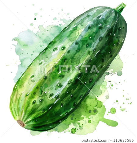 An energetic watercolor rendering of a cucumber 113655596