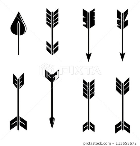 An assortment of arrow graphics in black on a white background An assortment of arrow graphics in black on a white background 113655672