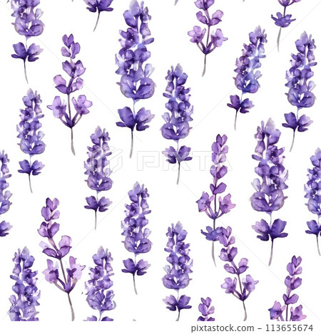 Seamless Lavender Watercolor Pattern for Design and Backgrounds 113655674