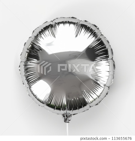 An isolated shiny silver round balloon captures the light with its reflective surface 113655676