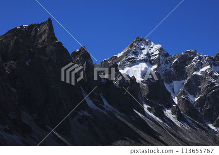 Rugged mountain ridge near Thonak Tsho, Gokyo Valley. Rugged mountain ridge near Thonak Tsho, Gokyo Valley. 113655767