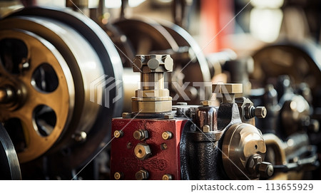 Close-up of industrial machines manufacturing products for consumers, AI Generated 113655929