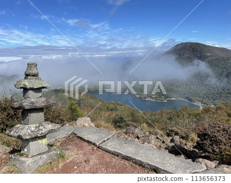 Mountain peak and lake Mountain peak and lake 113656373