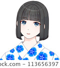 Woman wearing a yukata with a dianthus pattern, blue① [cel-style illustration] 113656397