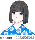 Woman wearing a yukata with a nadeshiko pattern, blue② [cel-style illustration] 113656398