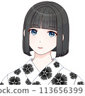 Woman wearing a yukata with a nadeshiko pattern, black① [cel-style illustration] 113656399