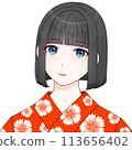 Woman wearing a yukata with a nadeshiko pattern, Red② [Cel-style illustration] 113656402