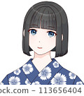 Woman wearing a navy blue yukata with a nadeshiko pattern② [Cel-style illustration] 113656404