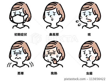 Illustration of a woman with various symptoms 113656422