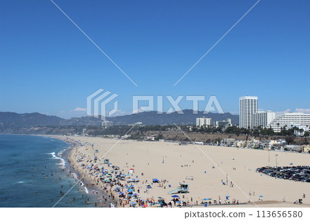 Santa Monica pier, coastal view, sunny day 113656580