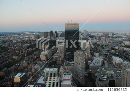 A view of Boston from the observation deck of the Prudential Tower. At the sunset A view of Boston from the observation deck of the Prudential Tower. At the sunset 113656585