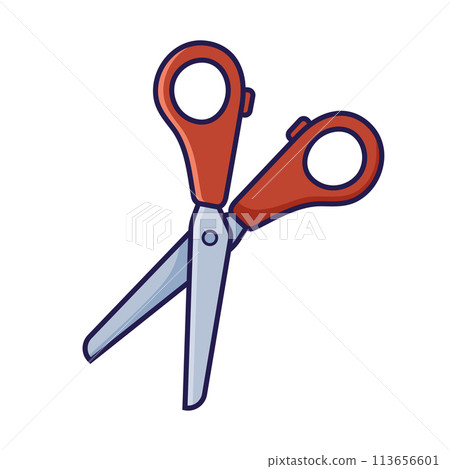 Scissors icon. Isolated vector illustration of office stationery, equipment, tool in flat cartoon style. Scissors icon. Isolated vector illustration of office stationery, equipment, tool in flat cartoon style. 113656601