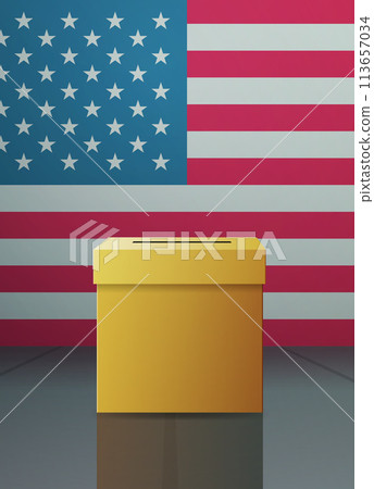 USA presidential election day concept paper ballots in voting box vertical 113657034