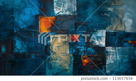 藍色油畫抽象畫，背景 113657656