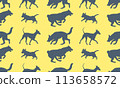 Seamless pattern. Different dogs in various poses 113658572