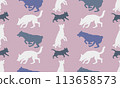Seamless pattern. Silhouette dogs different breeds 113658573