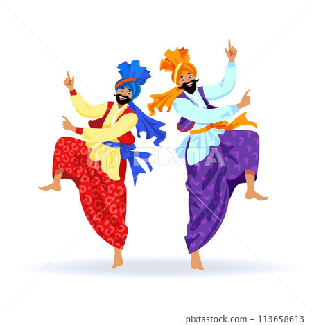 Two merry Sikh men dancing at festival, party 113658613