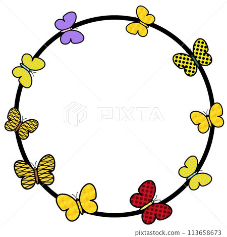 Circular frame with flying butterflies 113658673