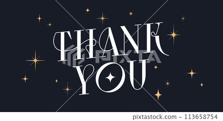 Thank You. Lettering Thank You, vintage graphic, banner, poster. Greeting card calligraphy thank you, holiday Thanksgiving Day. Postcard for Thanksgiving Day. Vector Illustration 113658754
