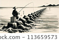 享受釣魚的男人的墨水畫 113659573