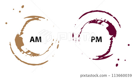 AM PM Icon, Morning Coffee Time, Evening Wine Time Symbol, Day and Night Sign 113660039