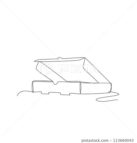 Continuous Thin Line Pizza Box, Minimalist Flat Box Drawing, One Line Art, Single Carton Packaging Drawing 113660043