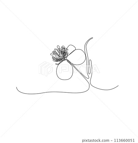 Continuous Thin Line Celandine Flower, Minimalist Chelidonium Majus Blossom Drawing, One Line Art 113660051